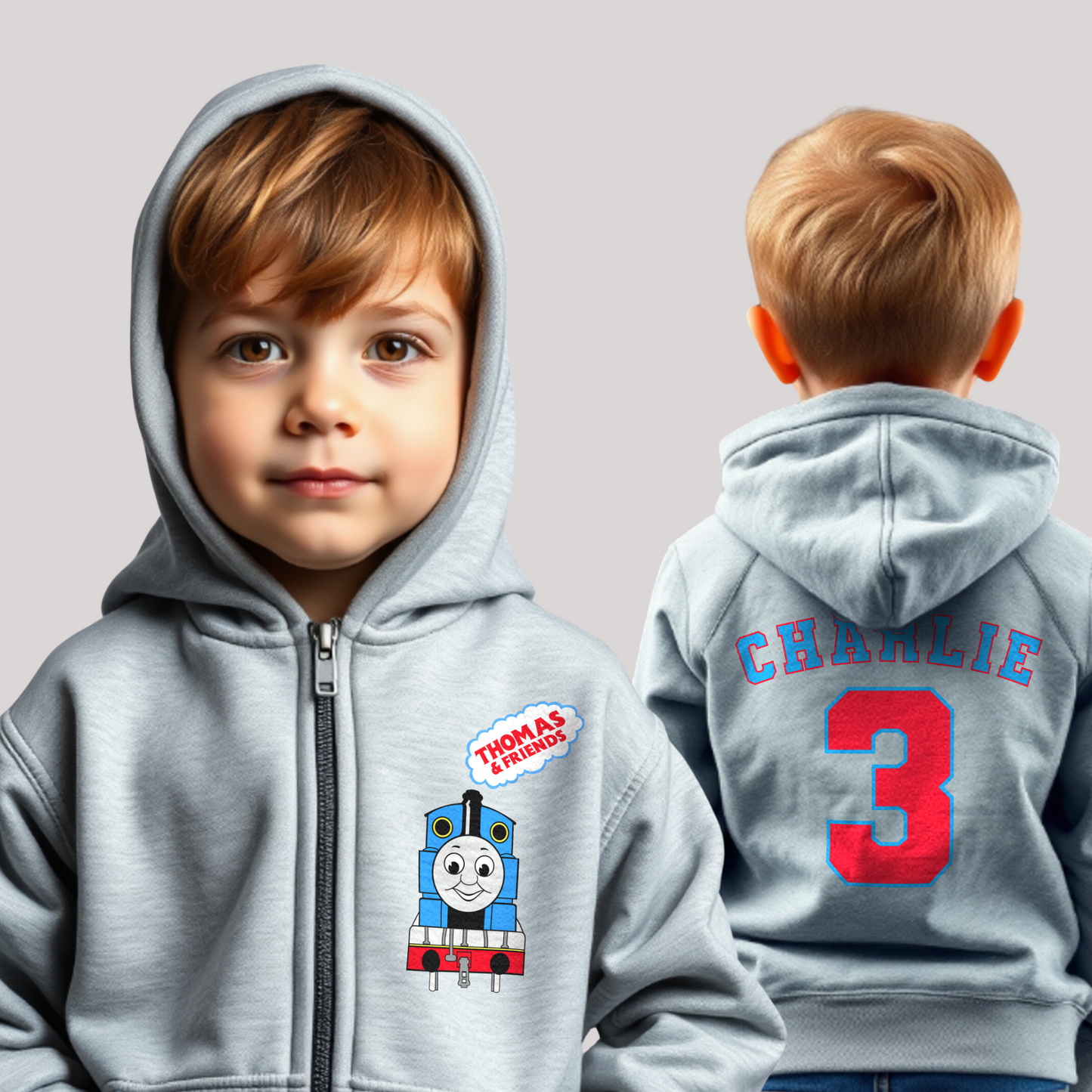 Custom Hoodie - Boys' Personalised Thomas the Tank Engine Zip Hoodie