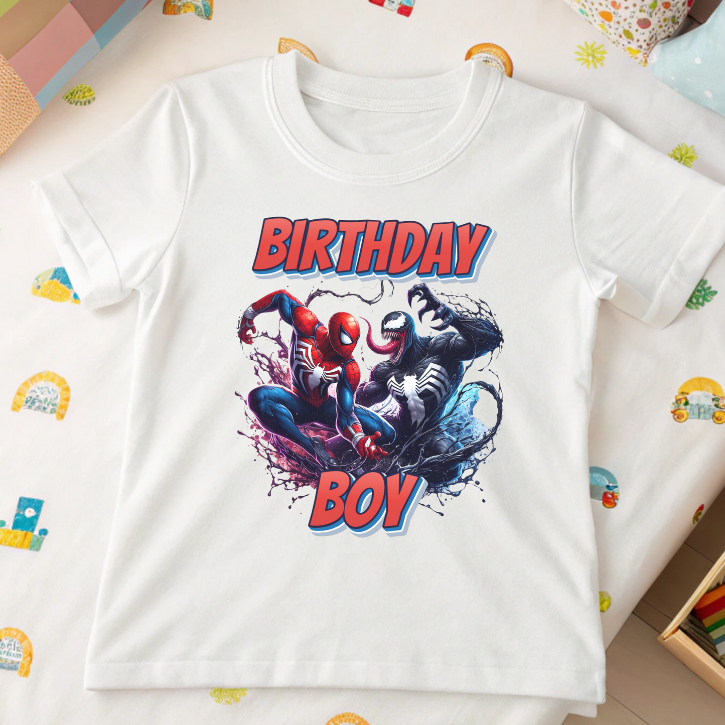 Spiderman and Venom Birthday T-shirt - Personalised SpiderMan & Venom Birthday Top, birthday t-shirt spiderman, spiderman birthday tee, custom spiderman top