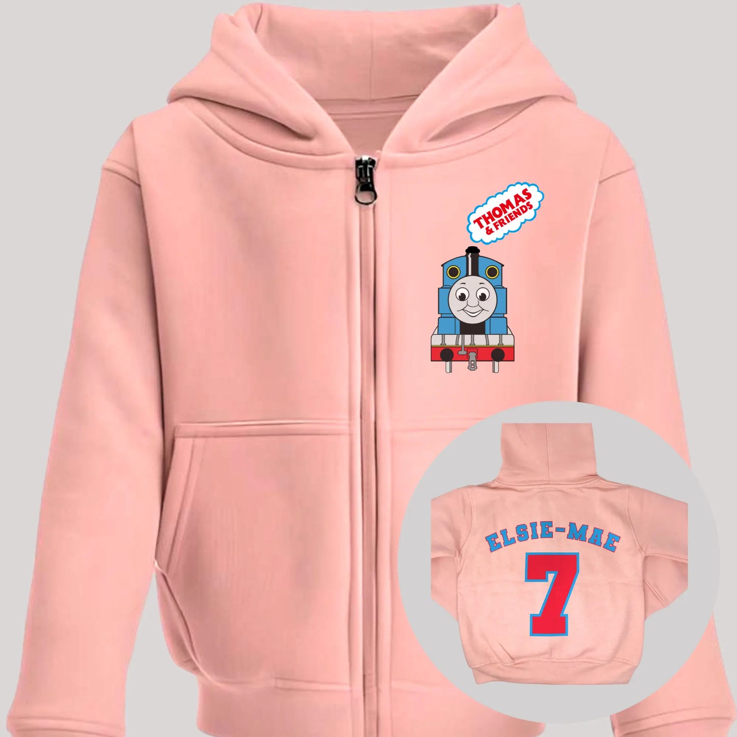 Personalised Boys Thomas the Tank Engine White Zip-up Hoodie with Back Print - any name and number