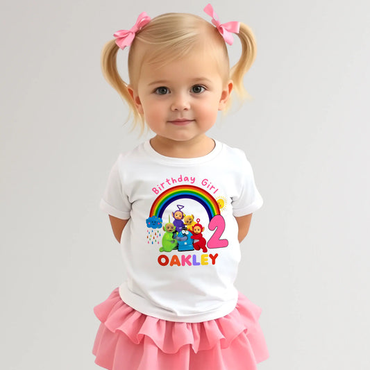 Birthday T-shirt with Name & Age - Custom Teletubbie Design, Custom name t-shirt, personalised 1st 2nd 3rd