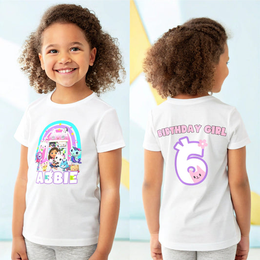 Gabby's Dollshouse birthday t-shirt, personalised gabby dollhouse tee, gabby dollhouse top,