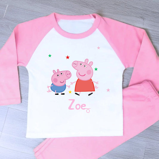 Personalised Peppa and George Pyjamas with custom name for everyday wear for girls.