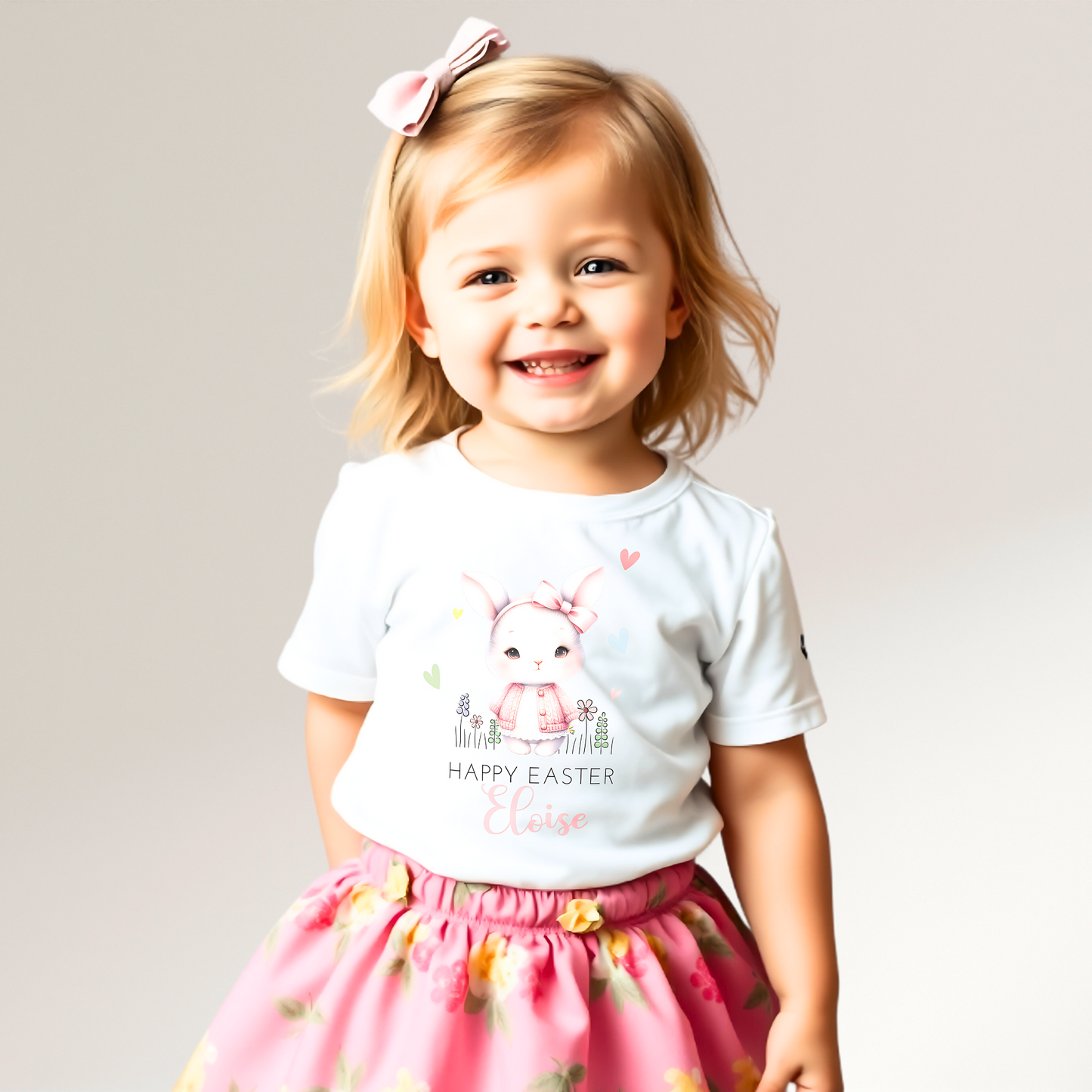 Easter T-shirt: Cute Personalised White Bunny Tee for Girls, easter tshirt with name, kids easter tee, custom easter top