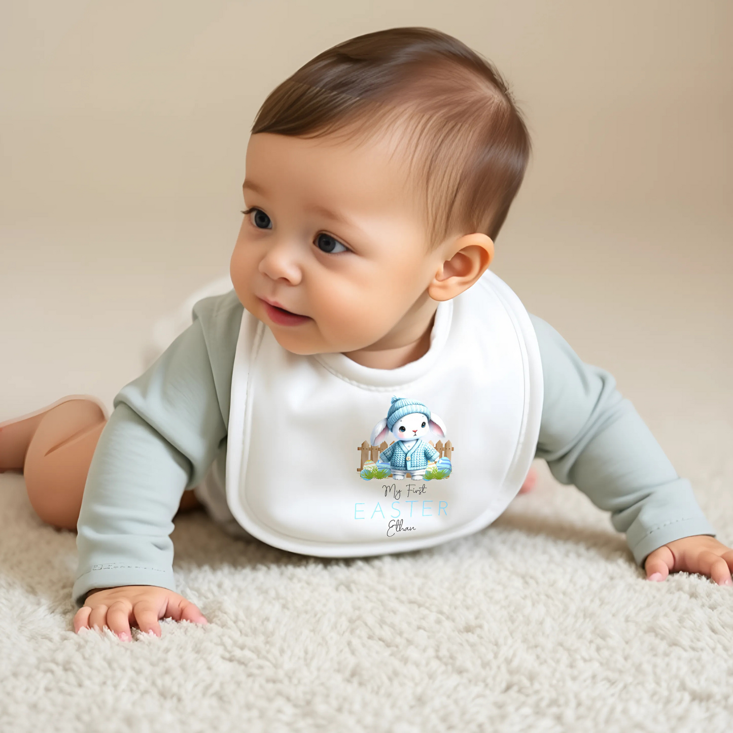 Easter Bib - Baby's First Personalised Easter Bib for Boys, newborn 1st easter outfit, baby easter outfit, 1st easter newborn babygrow
