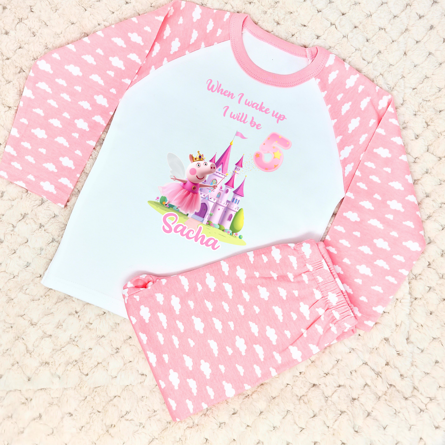 peppa pig birthday pyjamas, when i wake up peppa, peppa with name, girls personalised peppa pig