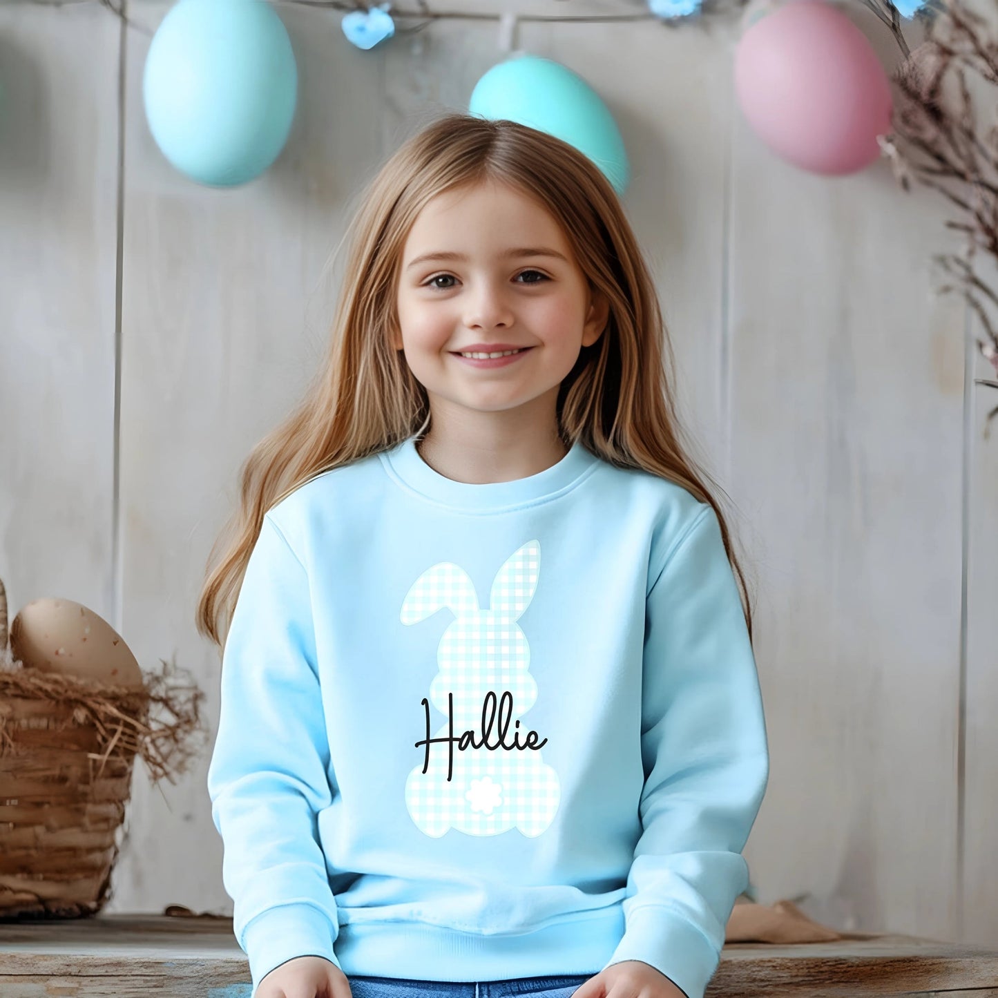 Easter Sweatshirt for Children - Personalised Easter Gingham Jumper, personalised easter sweatshirt, kids easter jumper, kids easter top