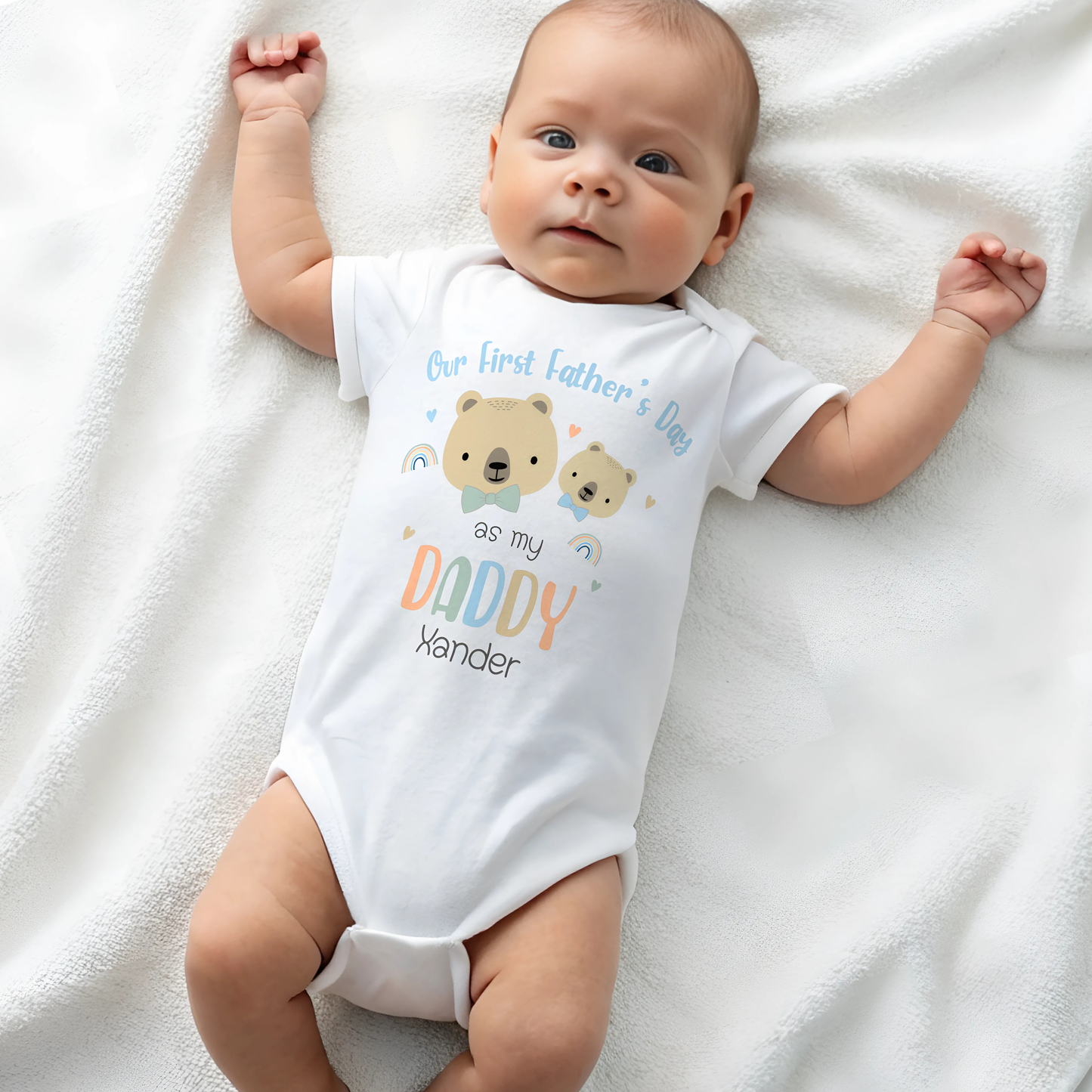 Personalised Baby Boys Teddy Bear First Father's Day Outfit: Sleepsuit, Vest, T-Shirt or Bib – Unique Gift to Celebrate Daddy