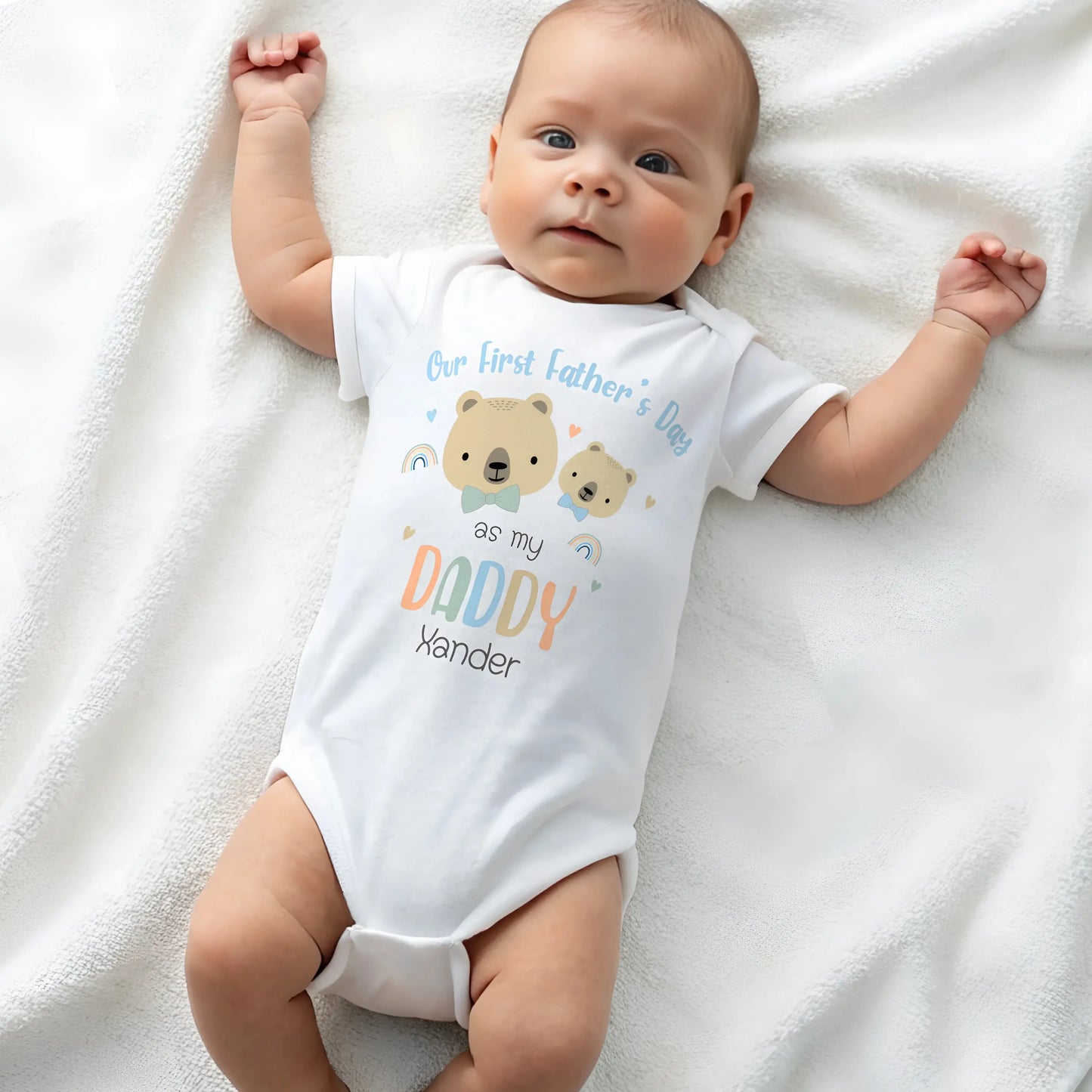 Personalised Baby Boys Teddy Bear First Father's Day Outfit: Sleepsuit, Vest, T-Shirt or Bib – Unique Gift to Celebrate Daddy AishaBaileyDesigns