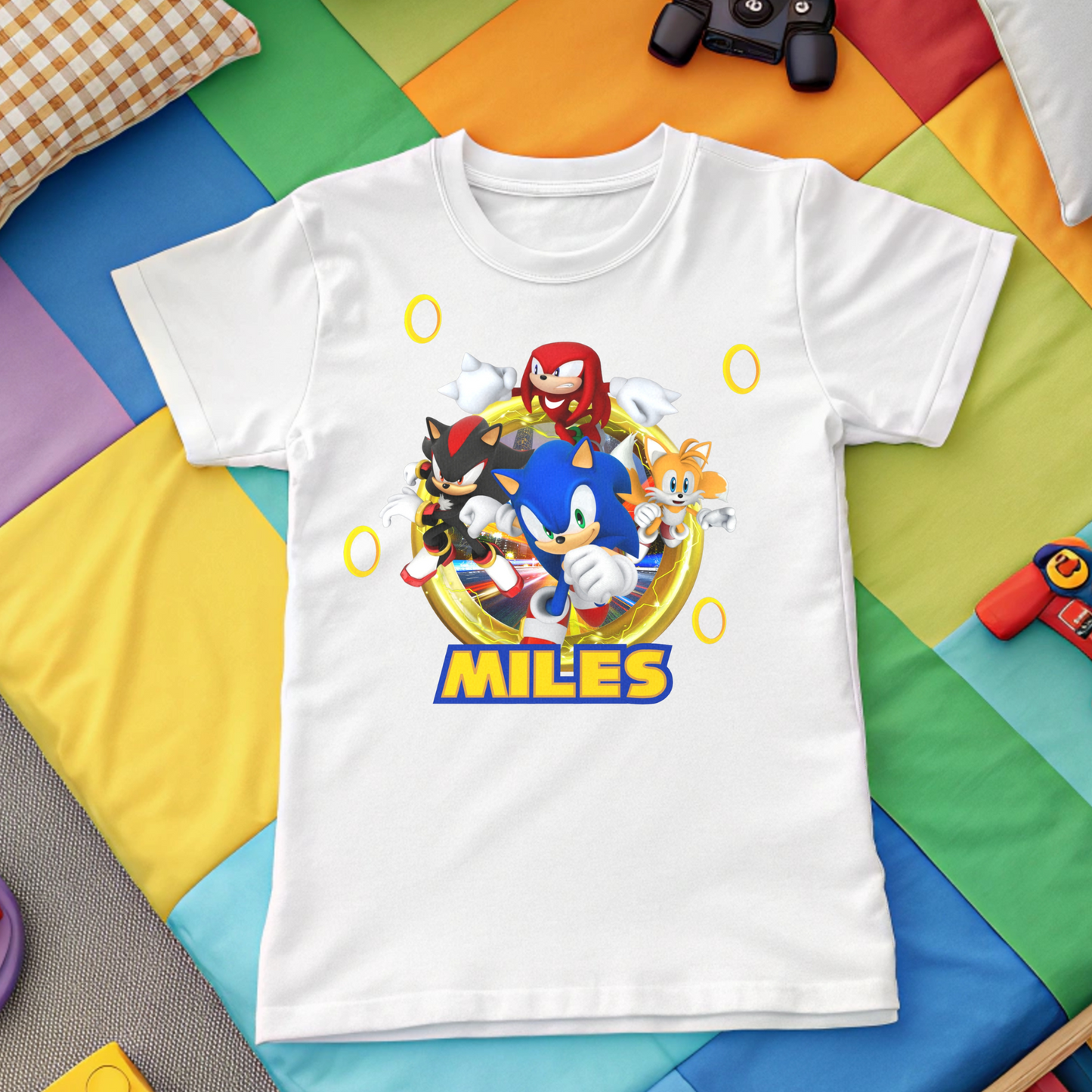 Sonic personalised t-shirt, gamers tshirt with, sonic with name, custom boys sonic shirt, personalised sonic
