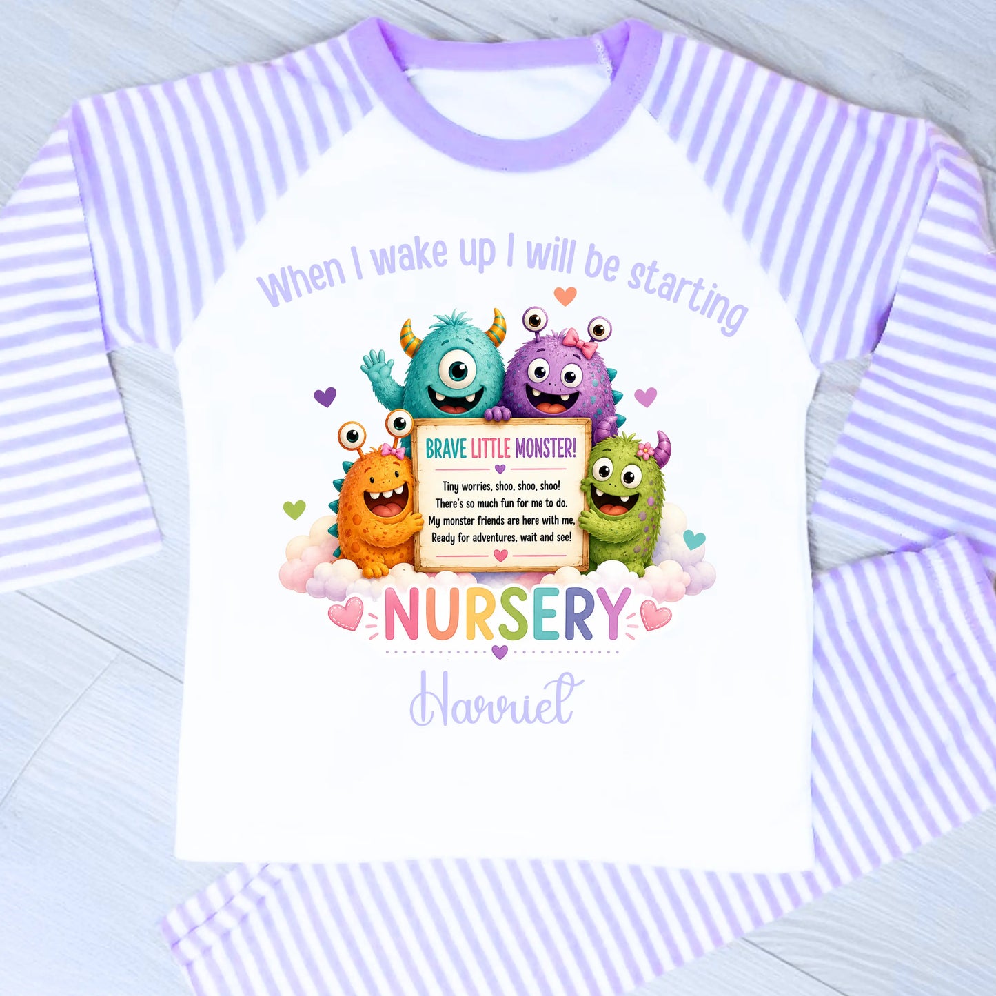 Personalised Girls Starting Nursery Pyjamas | Brave Little Monster AishaBaileyDesigns