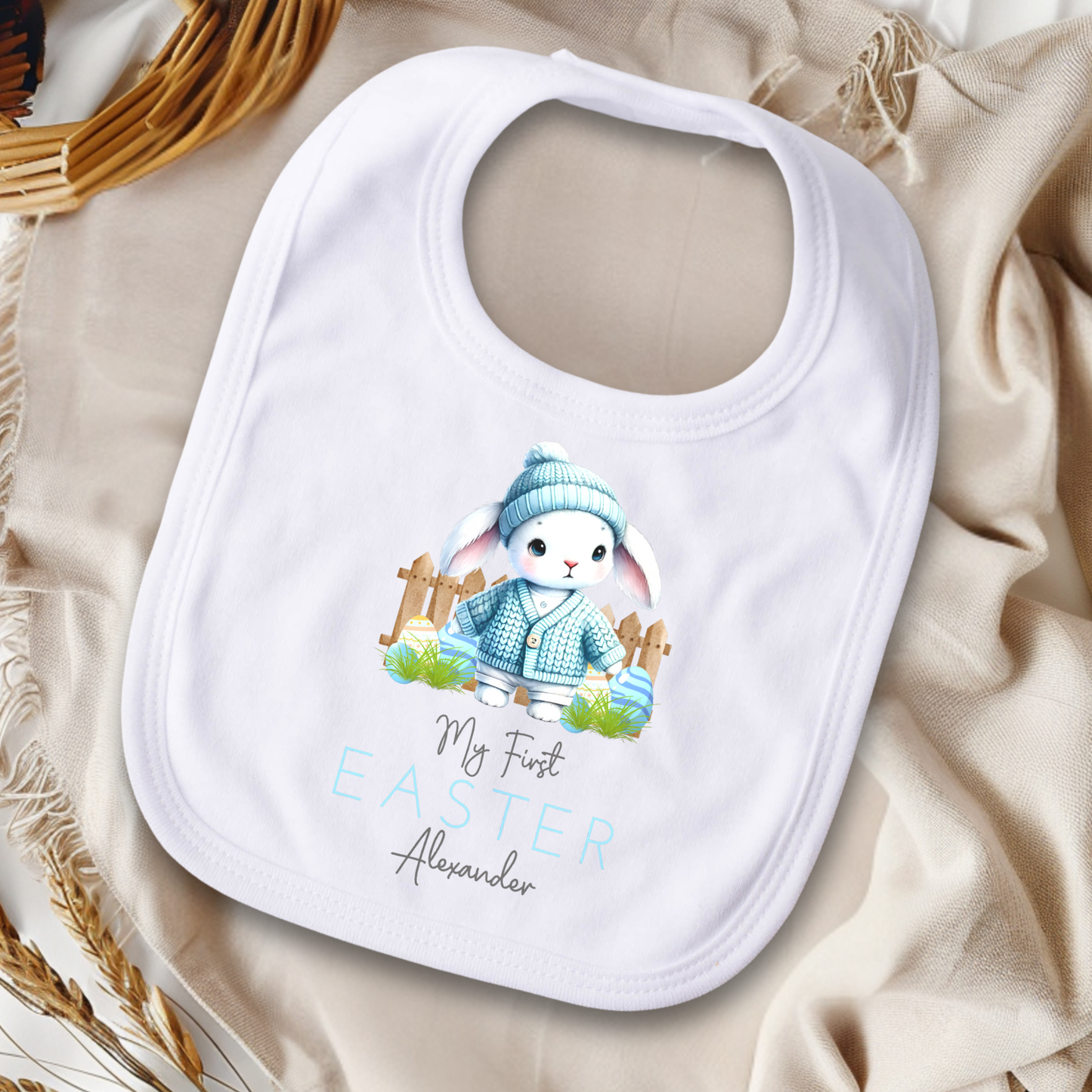Easter Bib - Baby's First Personalised Easter Bib for Boys, newborn 1st easter outfit, baby easter outfit, 1st easter newborn babygrow