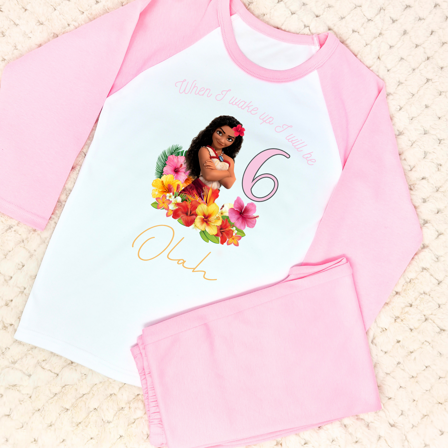 Moana 2 Birthday Pyjamas - Girls' Princess Moana 2 Personalised Pyjamas, Girls Moana with name, Disne princess Moana pjs, custom Moana birthday pjs, personalised disney princess