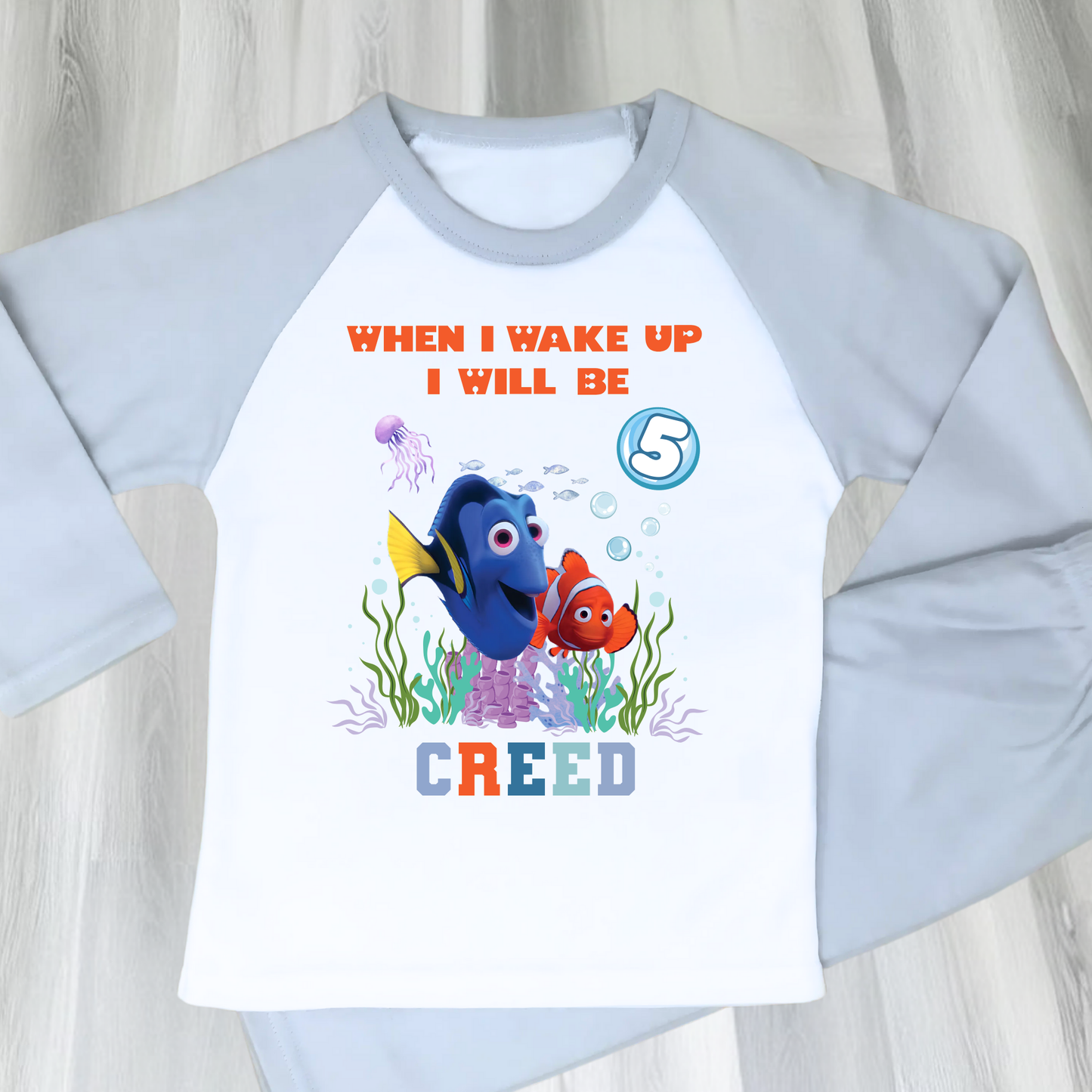 Nemo and Dory birthday pyjamas personalised with under the sea theme for boys