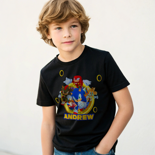 Sonic personalised t-shirt, gamers tshirt with, sonic with name, custom boys sonic shirt, personalised sonic