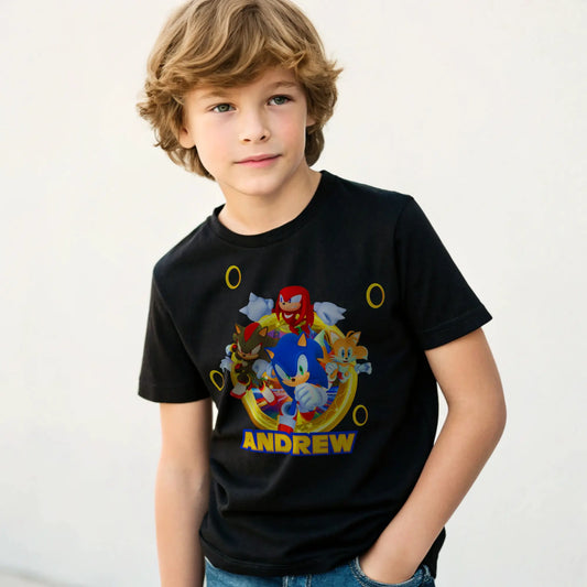 Sonic personalised t-shirt, gamers tshirt with, sonic with name, custom boys sonic shirt, personalised sonic
