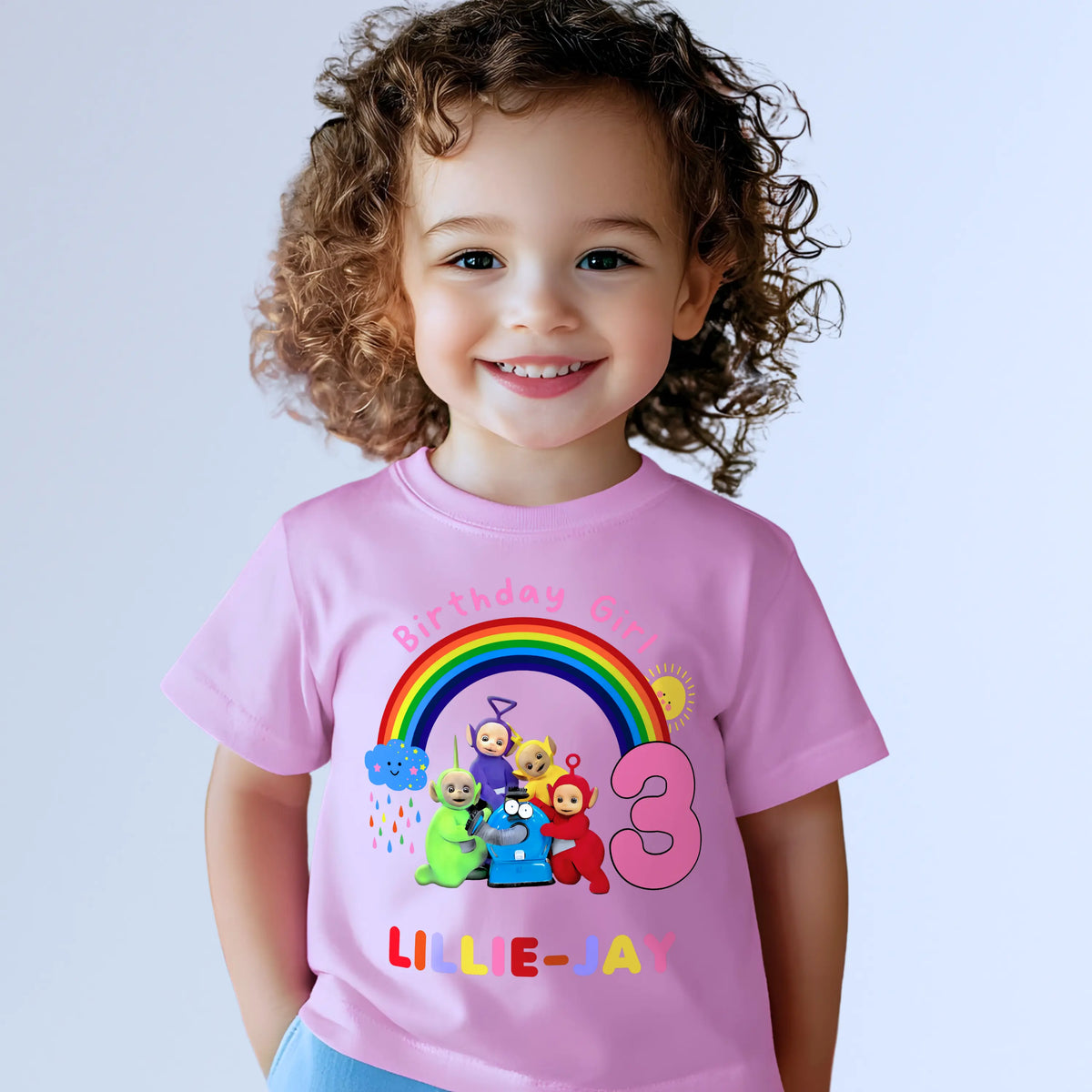 Birthday T-shirt with Name & Age - Custom Teletubbie Design, Custom name t-shirt, personalised 1st 2nd 3rd