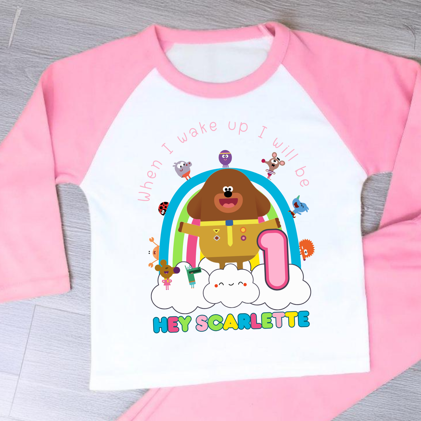 Hey Duggee birthday pyjamas, hey duggee pjs with name, Girls Hey Duggee, custom hey duggee nightwear, Girls hey duggee birthday