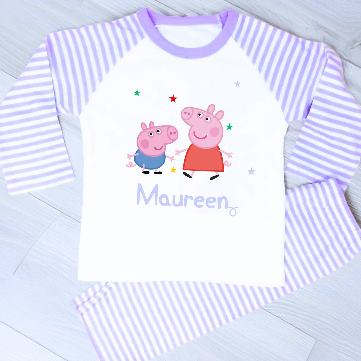 Personalised Peppa and George Pyjamas with custom name for everyday wear for girls.