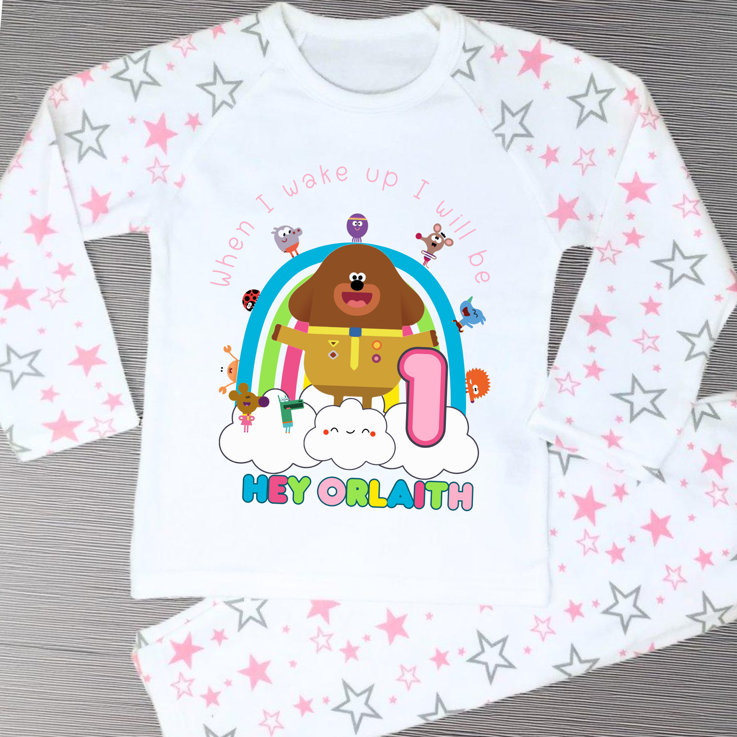 Hey Duggee birthday pyjamas, hey duggee pjs with name, Girls Hey Duggee, custom hey duggee nightwear, Girls hey duggee birthday
