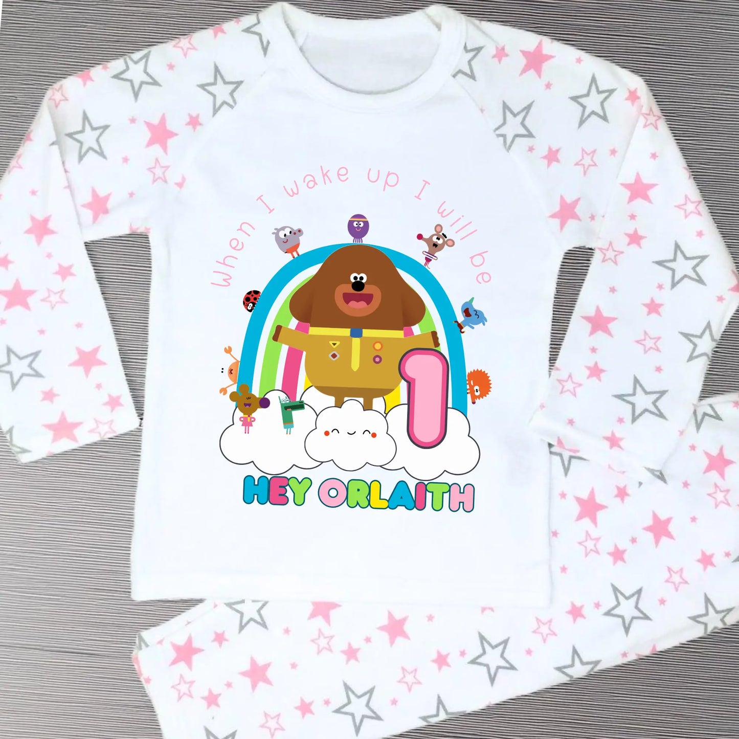 Hey Duggee birthday pyjamas, hey duggee pjs with name, Girls Hey Duggee, custom hey duggee nightwear, Girls hey duggee birthday