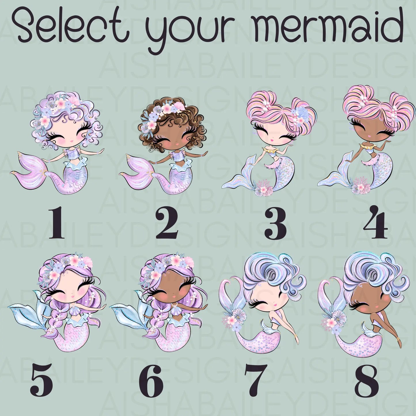 Mermaid Birthday T-shirt for Girls with personalisation: A vibrant and magical T-shirt designed for a girl's birthday celebration, featuring a glitter-like mermaid print on both the front and back. The shirt can be personalised with the birthday girl's name for a special touch: Personalized, Girls, Glitter-like, Mermaid, Birthday, T-shirt, Front and Back Print, Girls mermaid birthday gift