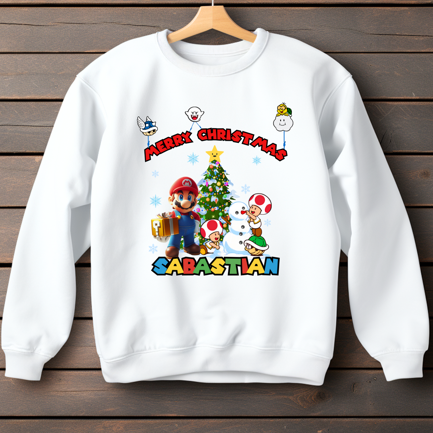 Christmas Sweatshirt - Personalised Super Mario Kids Christmas Jumper