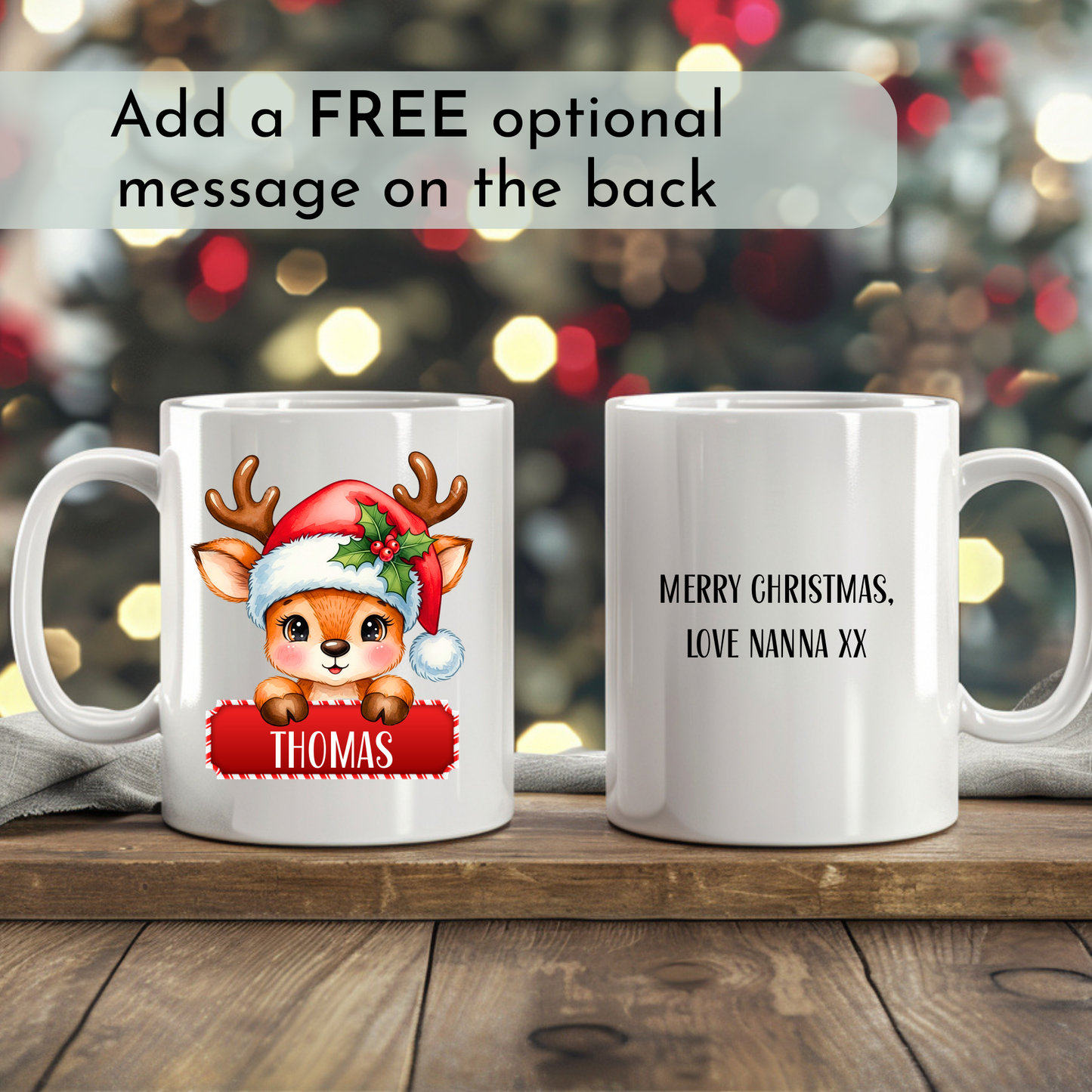 Kids Christmas Mug personalised with reindeer design and child’s name, Stocking filler mug, Christmas mug, christmas gift for kids