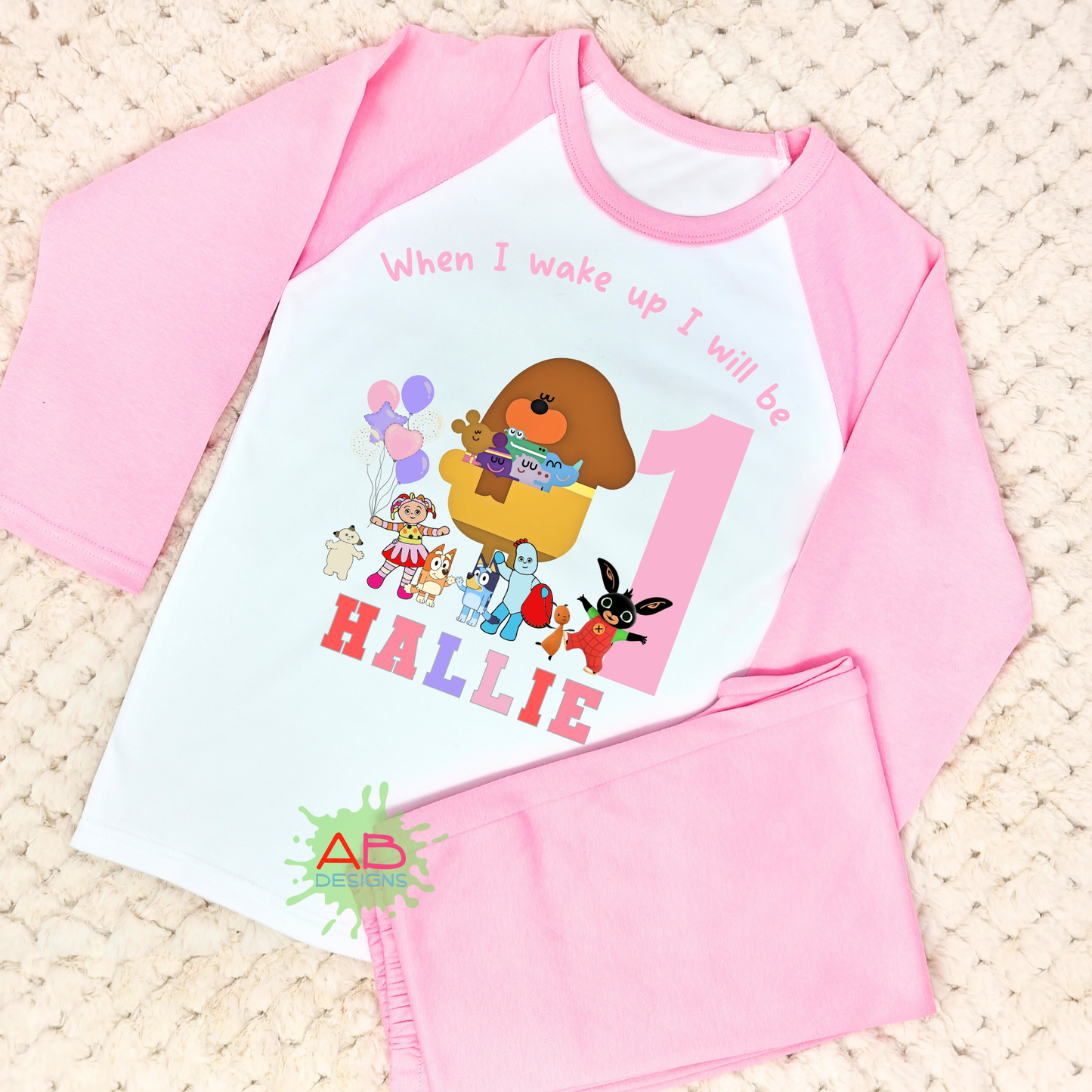 Cbeebies Birthday pyjamas, Girls personnalised birthday pyjamas, girls personalised cbeebie character birthday pyjamas