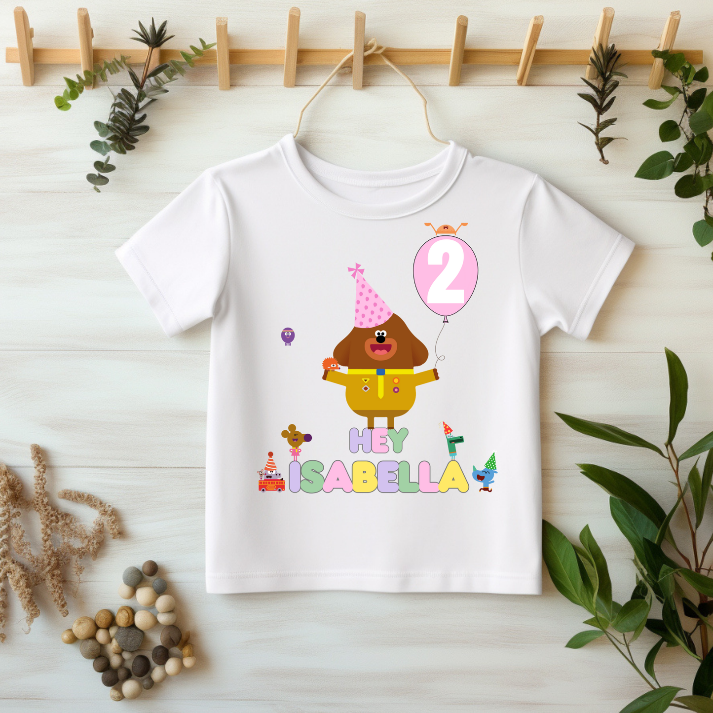 Girls personalised hey duggee birthday t-shirt white tee