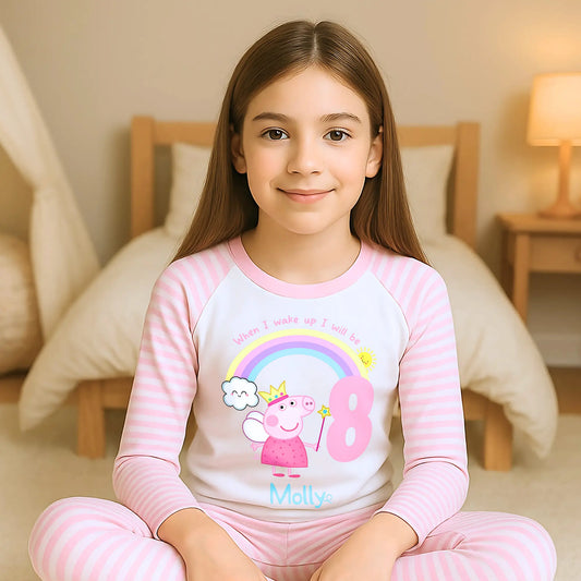Peppa pig birthday pyjamas, When i wake up peppa, girls peppa pig gift, girls peppa rainbow birthday pyjamas