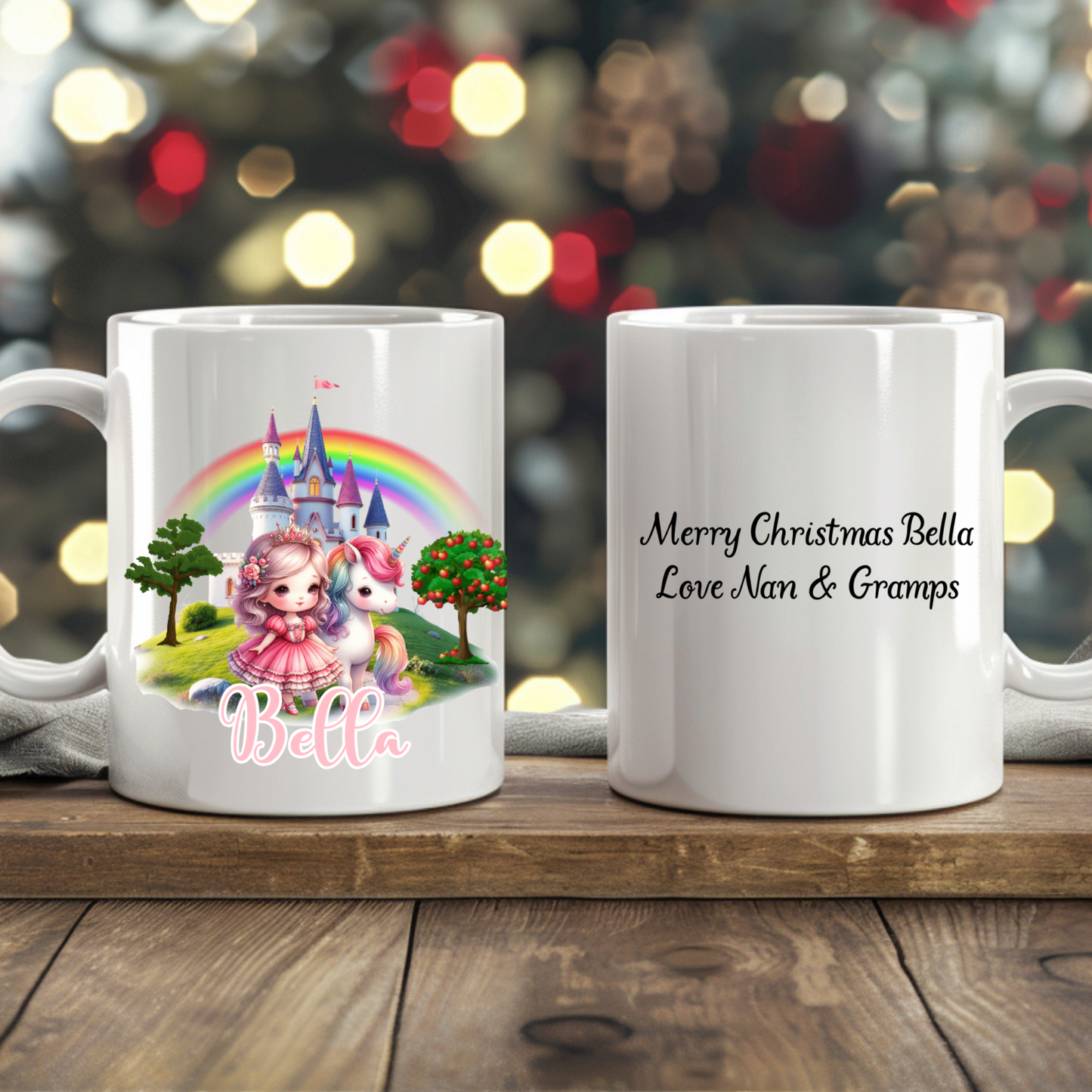 Personalised Princess Unicorn Mug with rainbow and child’s name, custom name mug, princess gift