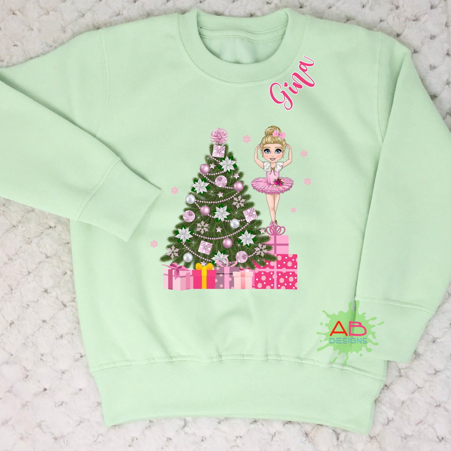 Girls christmas jumper day, girls christmas sweatshirt pink, girls ballet christmas jumper, personalised christmas jumper for girls, girls christmas sweatshirt with name, custom doll christmas jumper girls