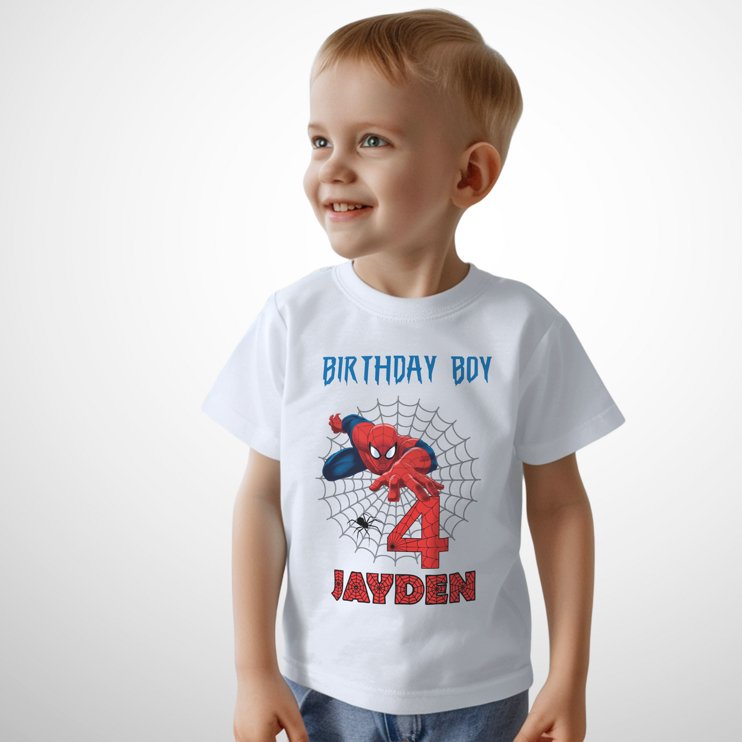 Spiderman Birthday T-shirt - Personalised Spider-Man Design Tee for Boys, personalised birthday spiderman shirt, spidey birthday tshirt, spiderman personanalised birthday shirt