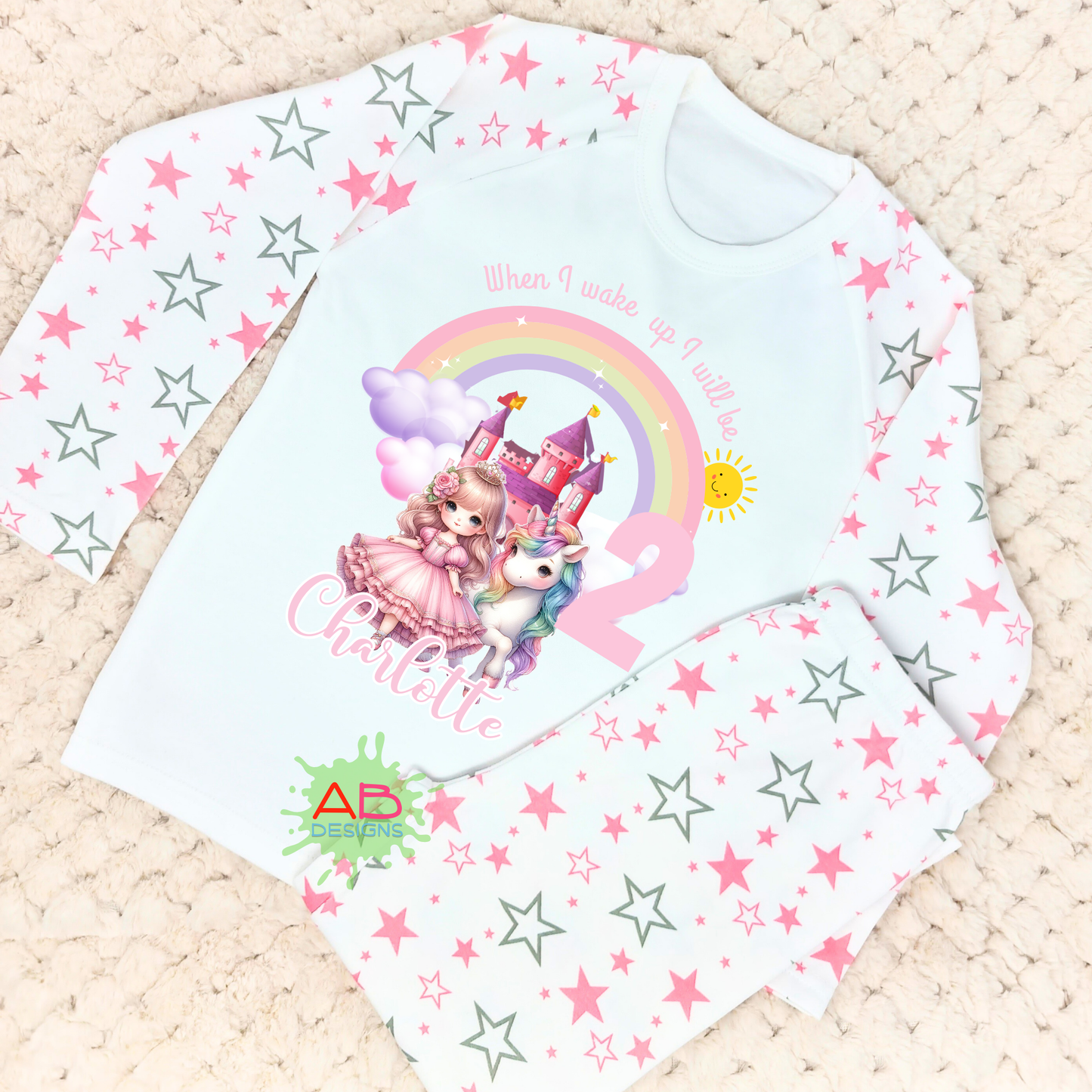 Birthday Pyjamas - Personalised Princess and Unicorn PJs for Girls
