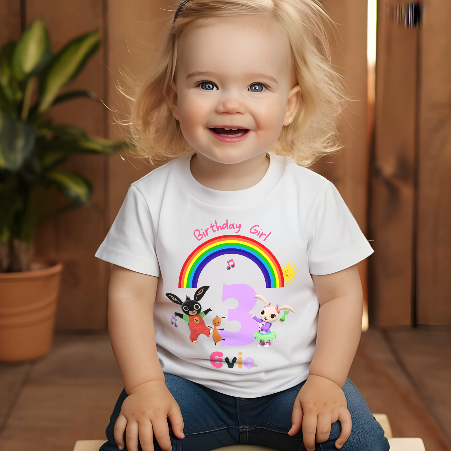 Birthday t-shirt for Girls - Personalised Bing Bunny and Coco Tee