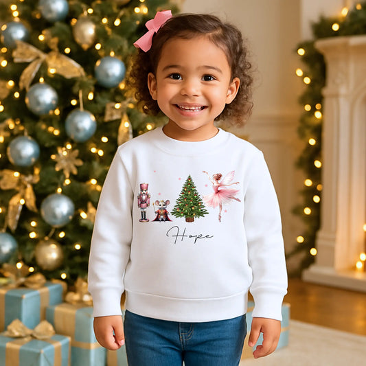 Personalised Christmas Sweatshirt for girls with Nutcracker ballerina festive design, Christmas jumper day, Custom christmas jumper for girls