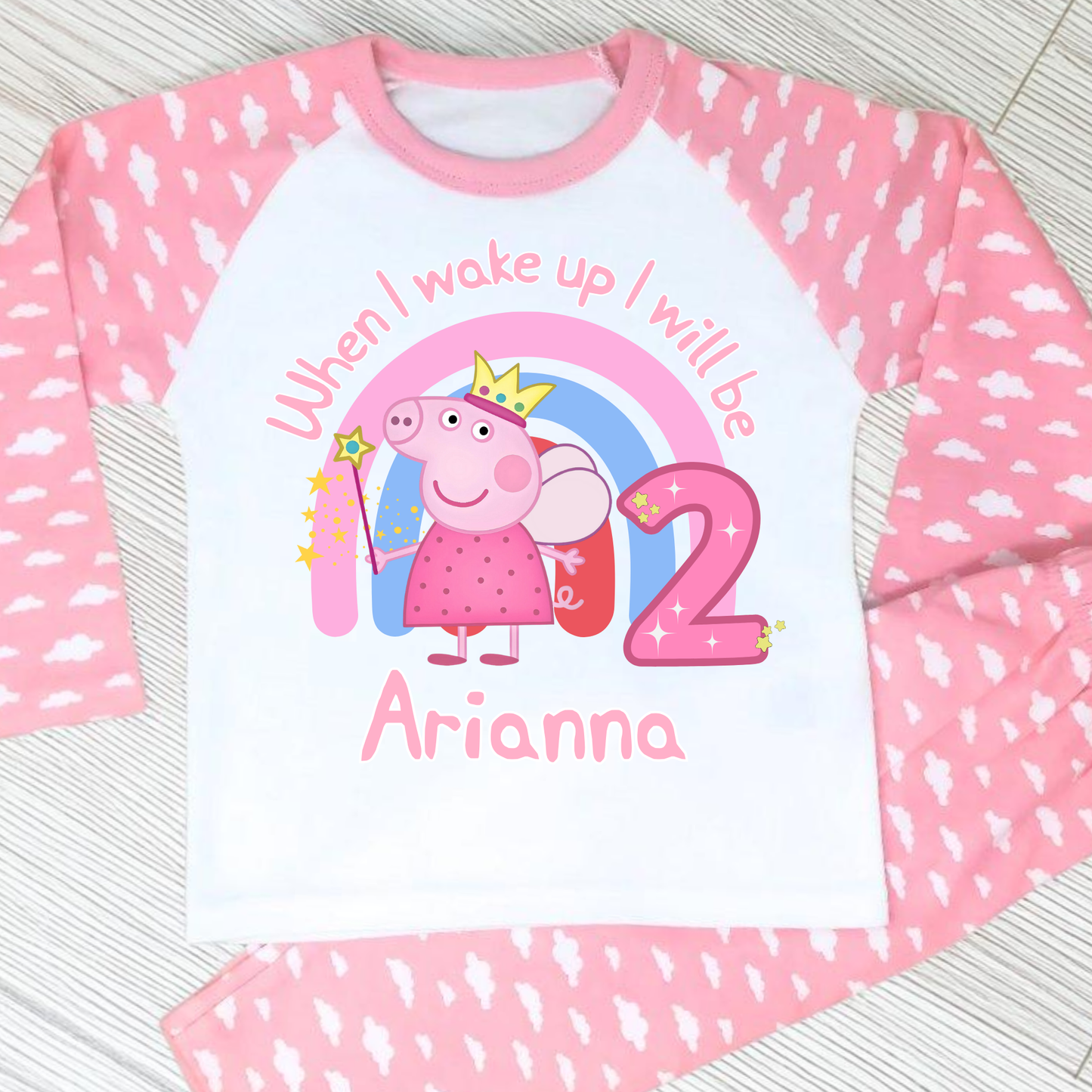 Peppa Pig Birthday Pyjamas - Personalised Peppa Pig Fairy Birthday PJs for Girls, when I wake up peppa pig, peppa pig pjs, birthday pjs peppa pig, personalised peppa pig birthday pyjamas
