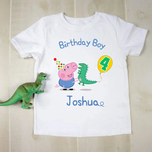 George Pig birthday t-shirt, personalised t-shirt George pig dinosaur, 4th birthday t-shirt, Peppa Pig custom tshirt, boys peppa pig tee