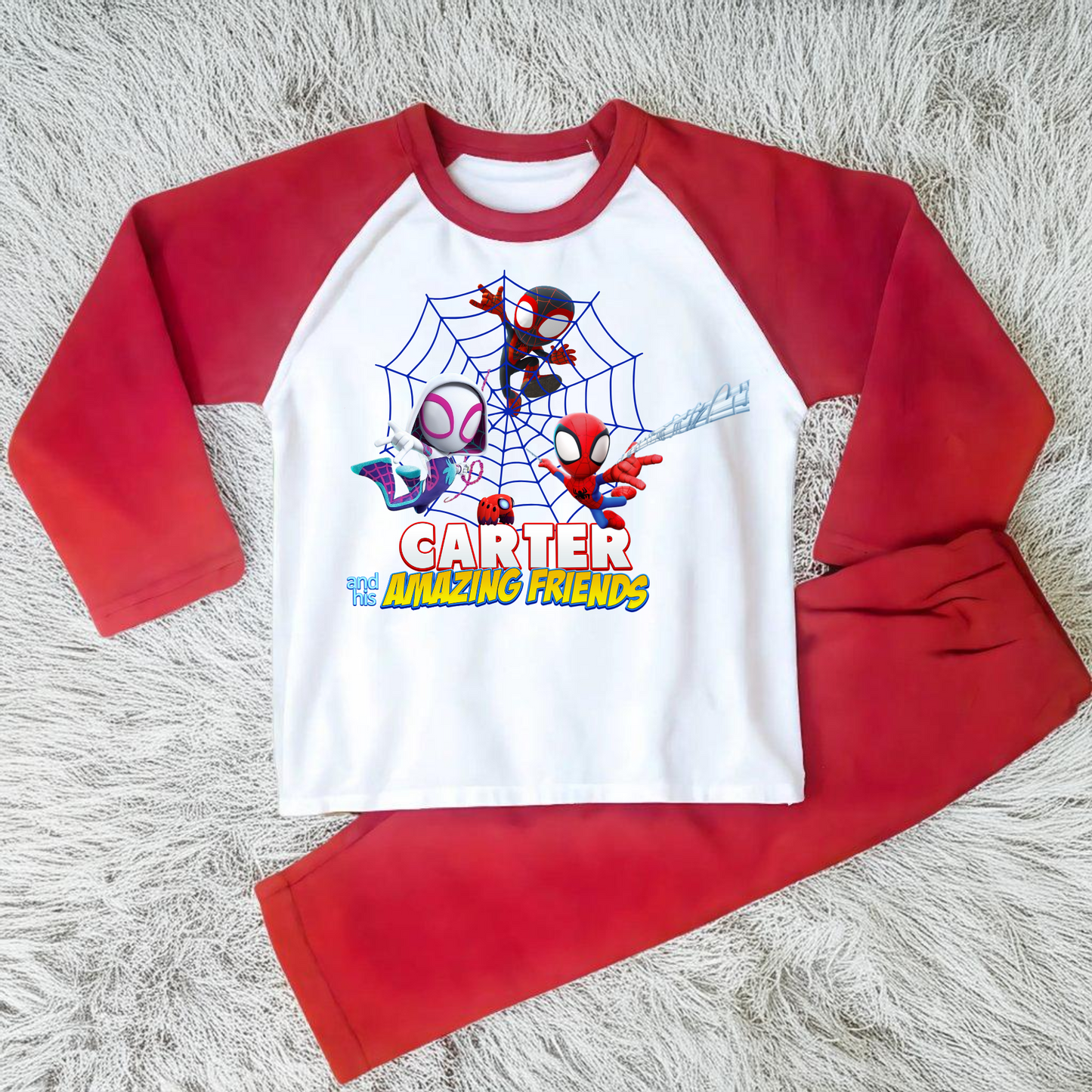 Spidey personalised pyjamas, boys spidey with name, spidey and his amazing friends, superhero custom pjs