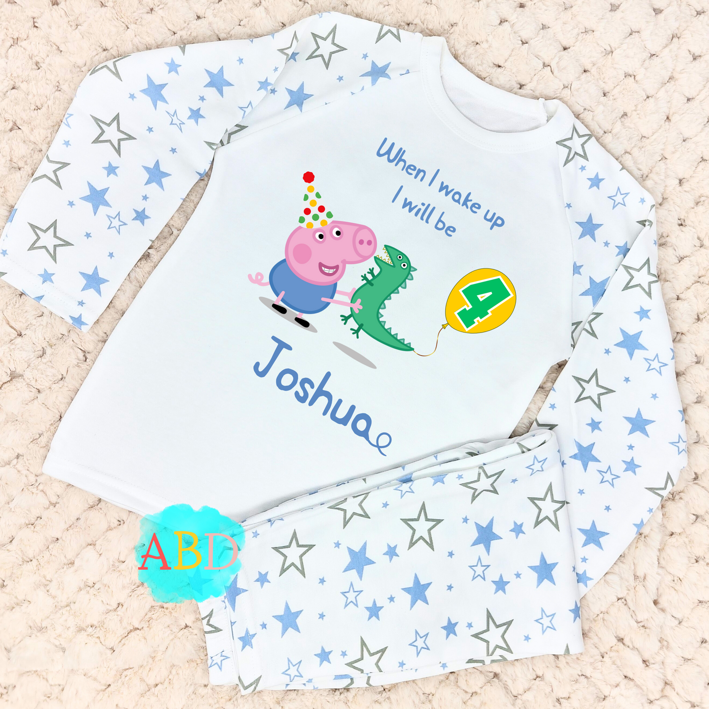 George pig birthday pyjamas, when i wake up george pig, peppa pig for boys, peppa pi birthday gift, George pig name age, george pig dinosaur pjs