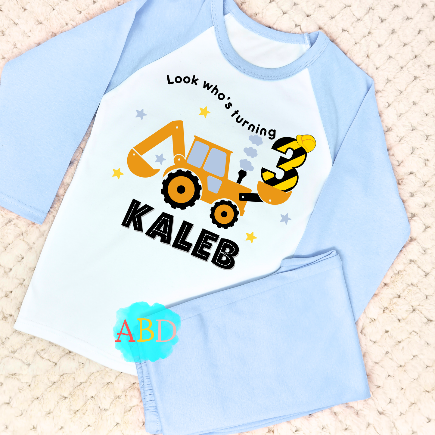 Digger birthday pyjamas, when i wake up construction digger, personalised pjs boys, boys birthday pyjamas, pajamas with name age