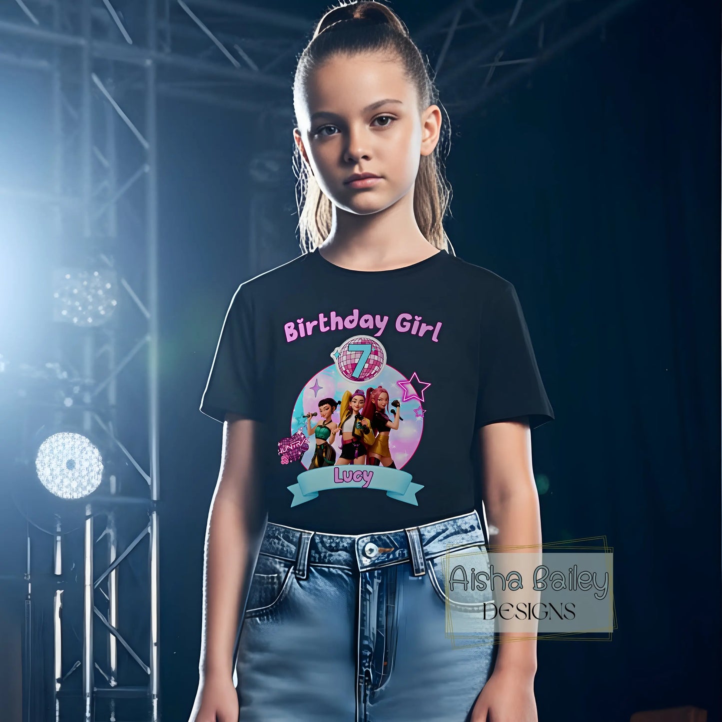 Kpop Demon Hunters personalised T-shirt for girls with custom name and age , pop star birthday outfit, cute Kpop style kids birthday shirt, trendy girls party top