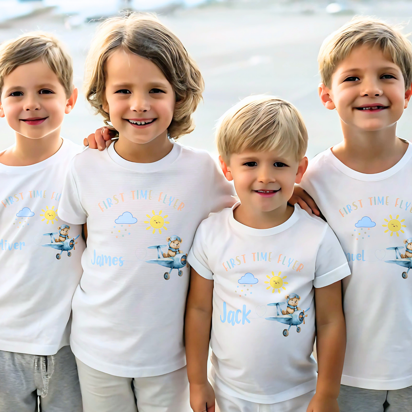 Family Vacation Shirt - Children's Personalised Teddy First Flyer Tee, kids first holiday top, first flyer tee, baby 1st flyer