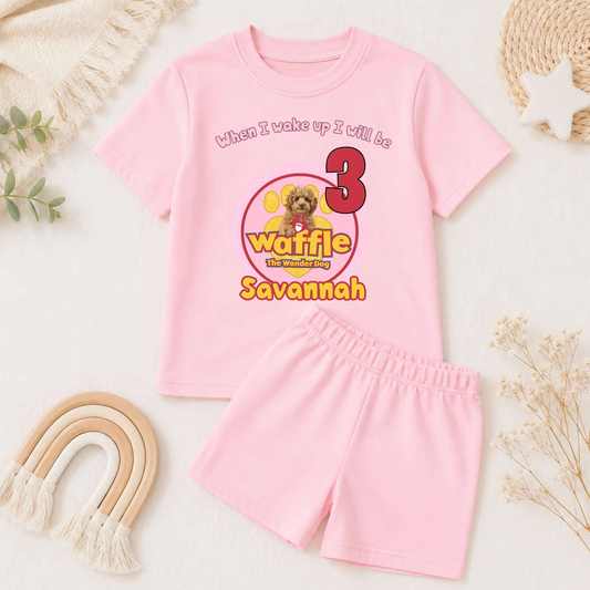 Personalised Waffle Birthday Pyjamas for Girls | Birthday Short Pyjama Set AishaBaileyDesigns