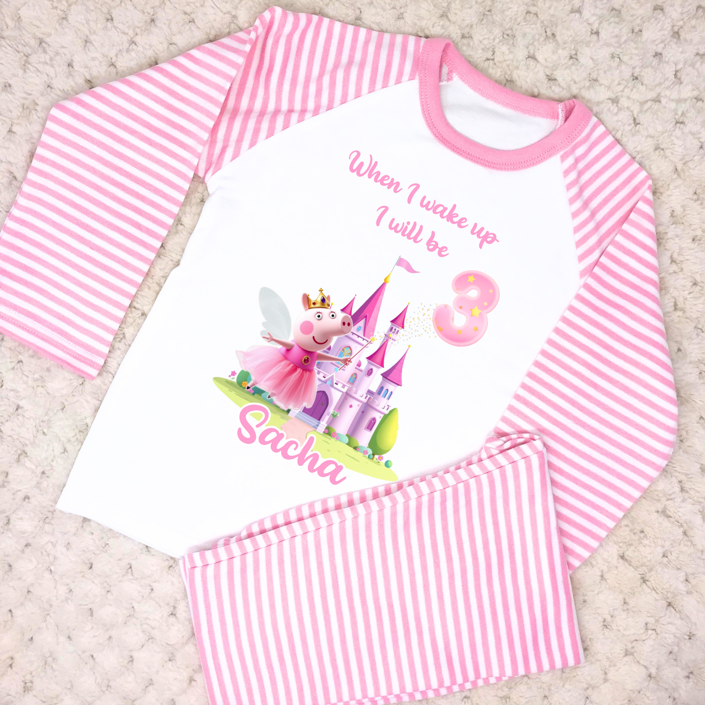 peppa pig birthday pyjamas, when i wake up peppa, peppa with name, girls personalised peppa pig
