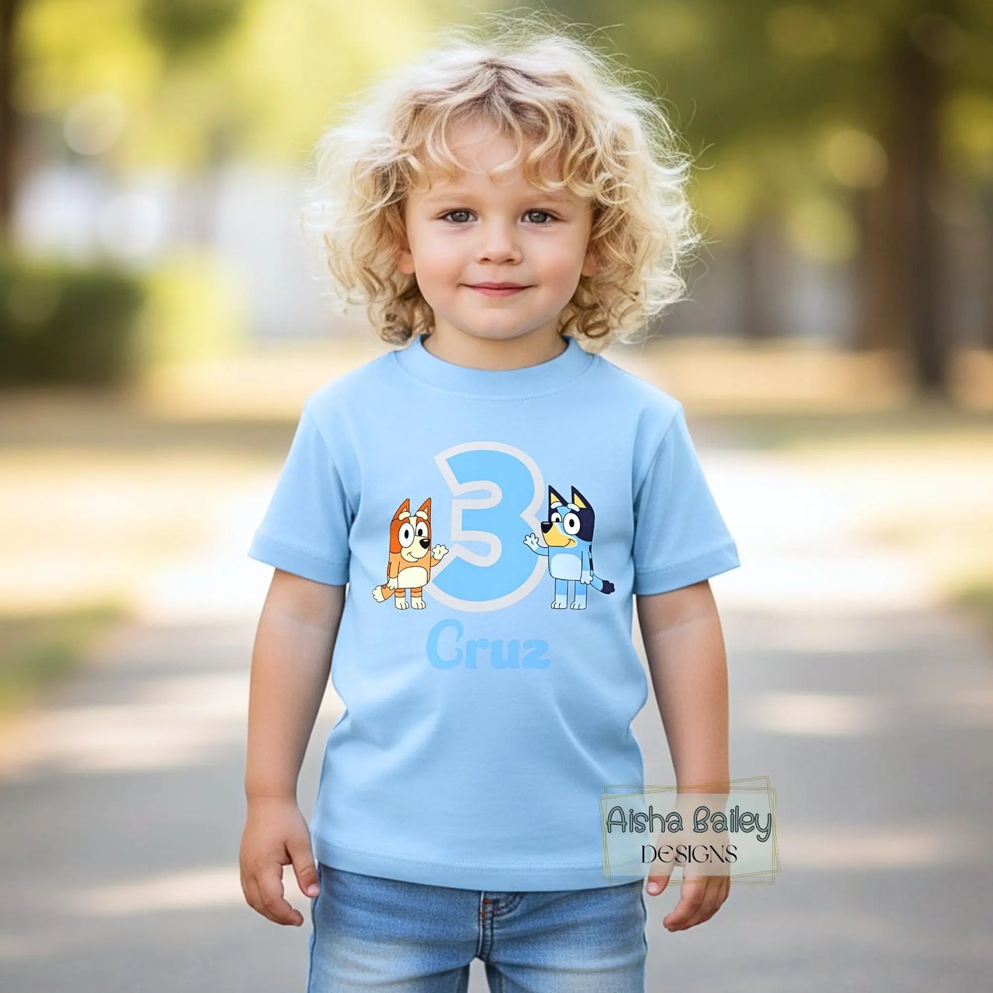 irthday T-shirt - Personalised Bluey & Bingo Birthday Tee for Boys. Custom birthday boy 1st 2nd 3rd birthday