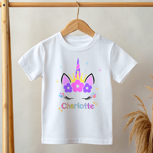 personalised unicorn t-shirt, custom name t-shirt, toddler unicorn t-shirt, kids personalised clothing, personalised shirt for girls