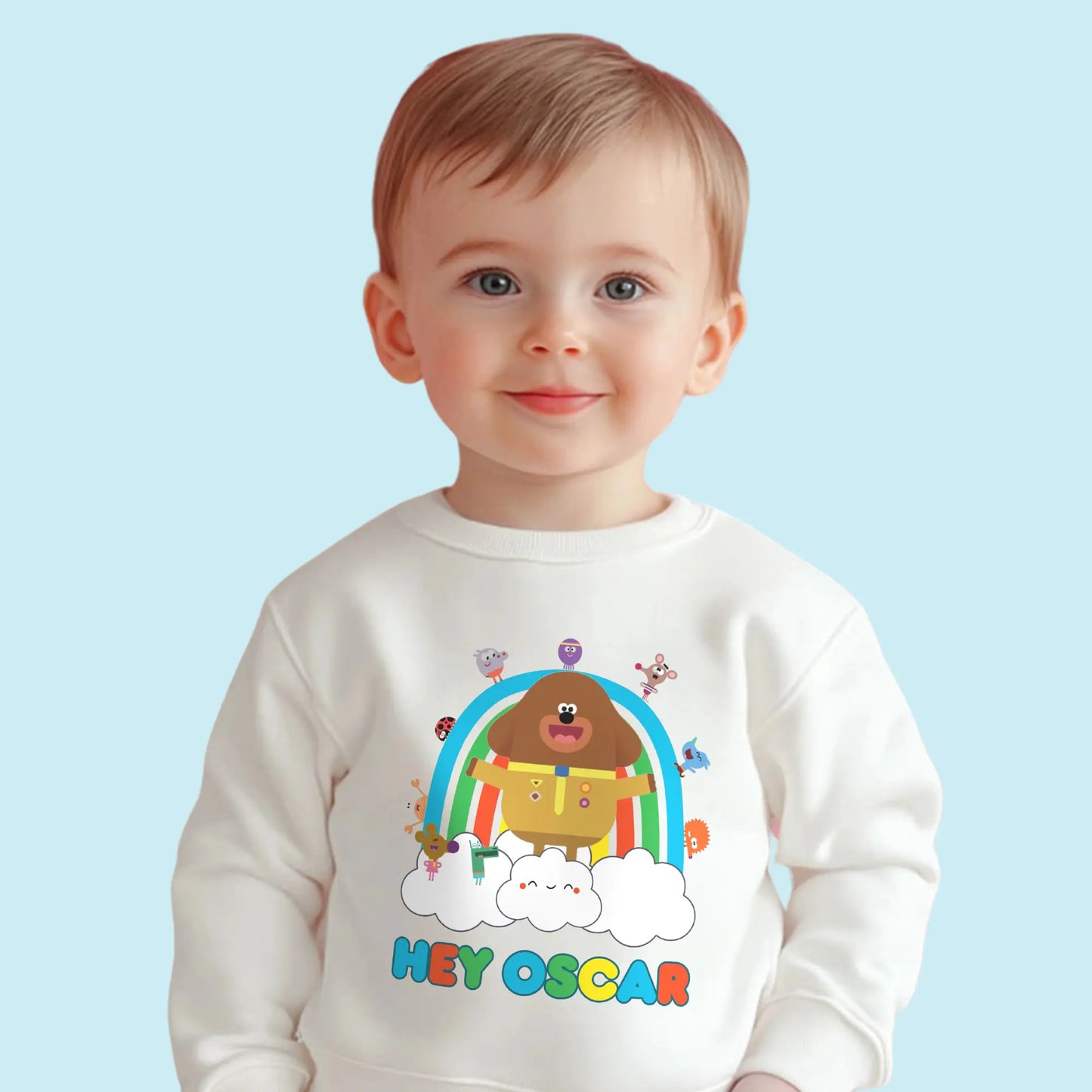 Hey Duggee personalised sweatshirt, hey duggee jumper with name, custom sweatshirt hey duggee, hey duggee boys sweatshirt, boys hey duggee with name