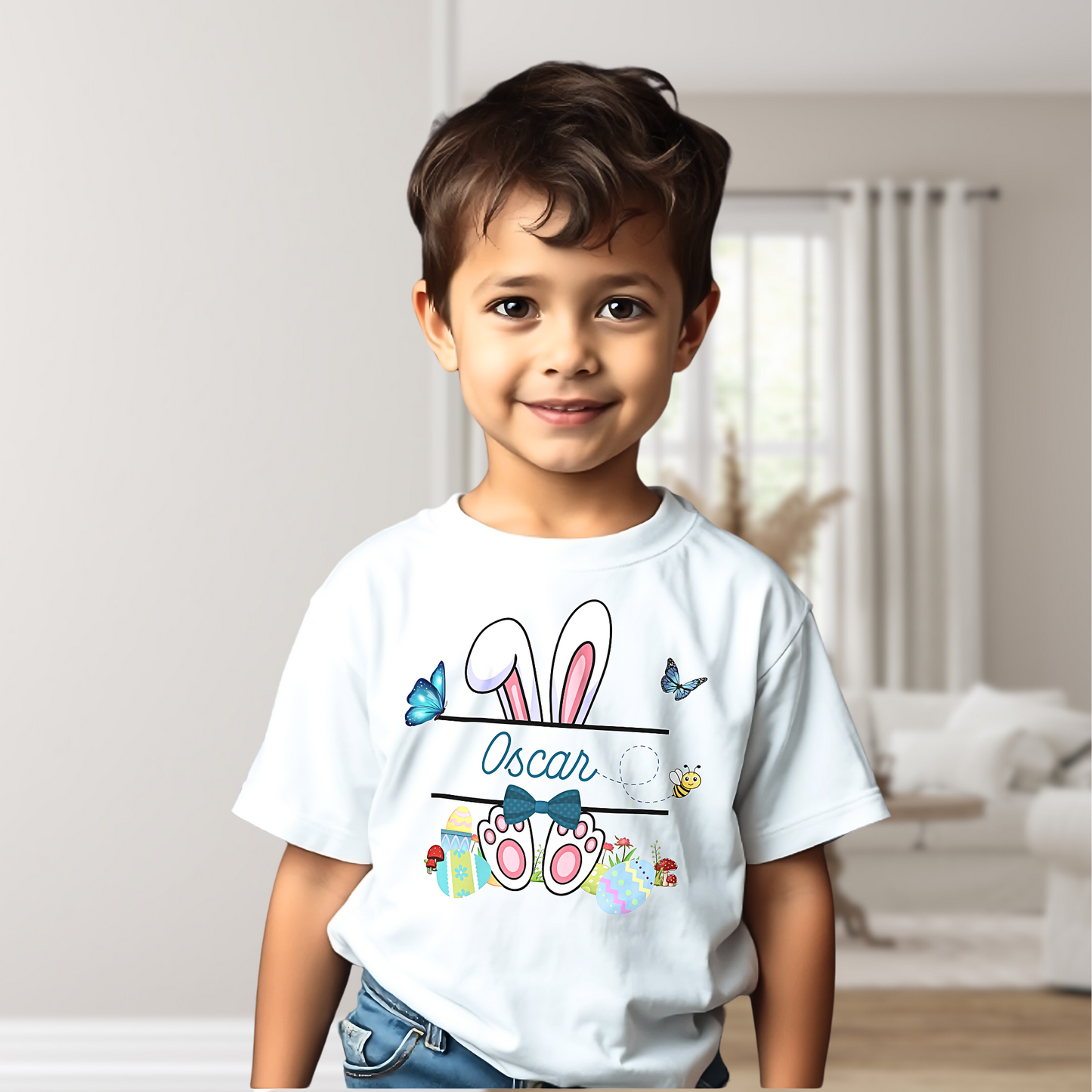 Easter T-shirt - Personalised Boys' Split Monogram Bunny Tee, Easter tshirt, personalised easter top, easter tshirt with name