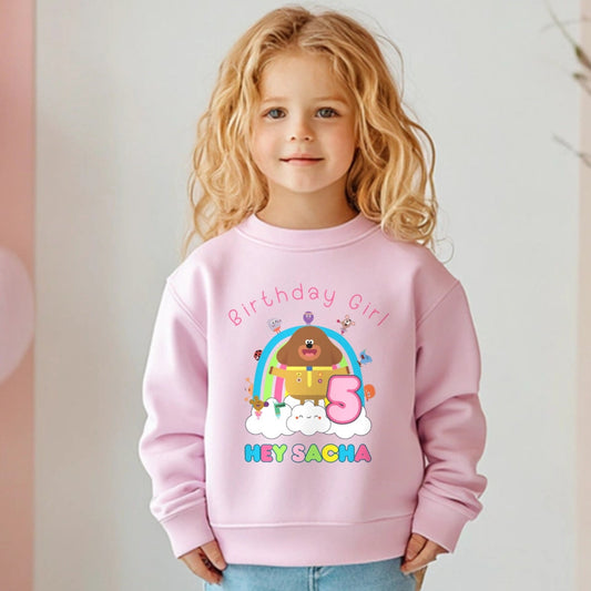 Hey Duggee birthday sweatshirt, hey duggee custom jumper, hey duggee birthday gift, hey duggee birthday, girls birthday outfit